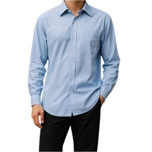 LACOSTE Mens Button Up Dress Shirt Light Blue Long Sleeve Logo Preppy 40 (M)